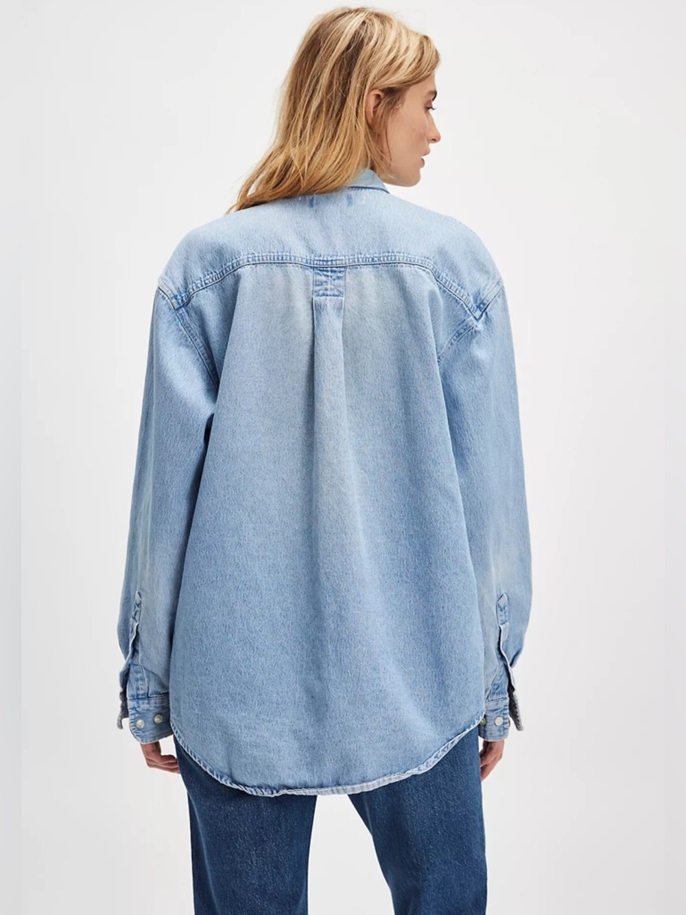 $350 FREE PEOPLE Tricia Fix Light Wash Embroidered Denim Shirt Hearts M L XL - Picture 4 of 7